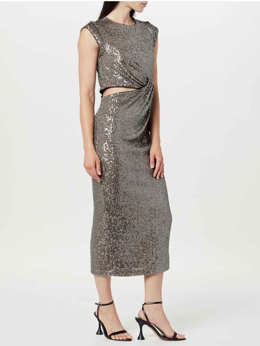 The Drop Padma Pewter CutOut Sequin Midi Dress Size XS NWT Stretchy